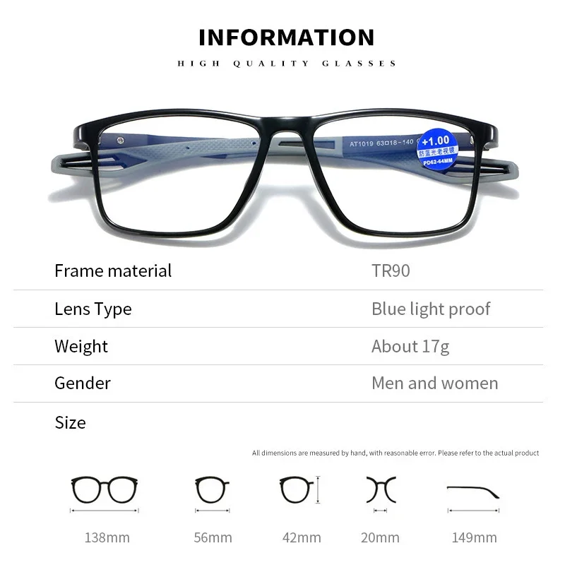 Elastic TR90 Reading Glasses Vintage Flexible Anti Blue Light Far Sight Eyeglasses Women Men Retro Presbyopia Sports Eyewear