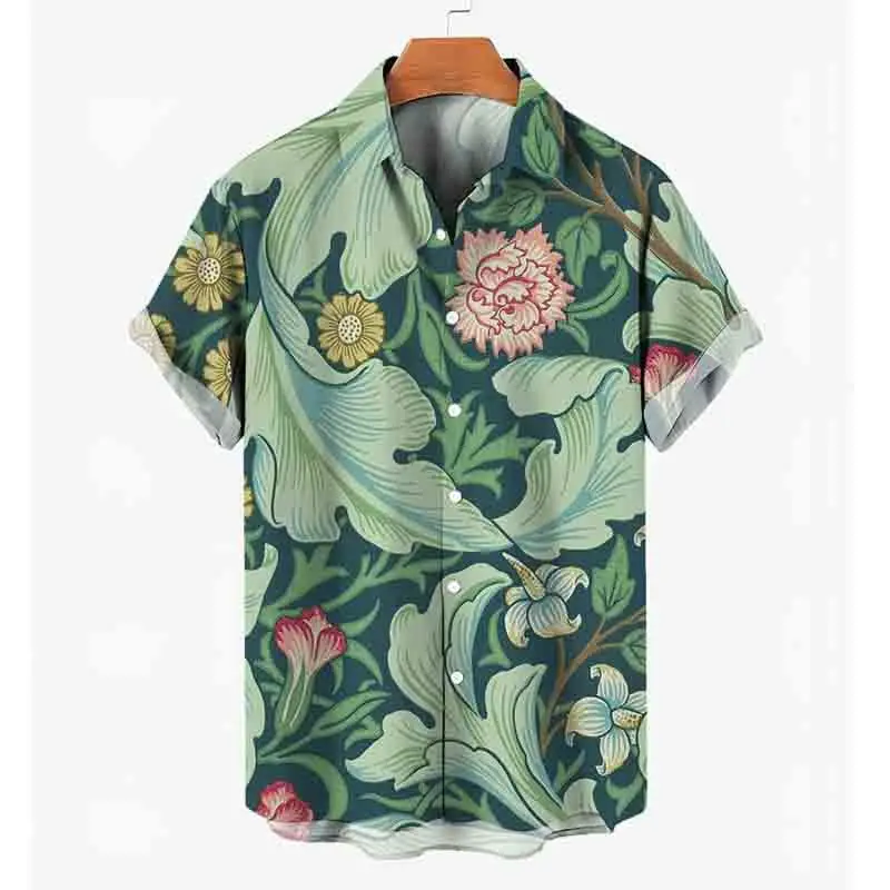 

2026 Summer New Men's Floral Top Digital Print Loose Men's Casual Versatile Collar Shirt