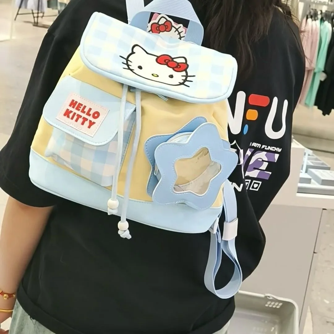 Nueva mochila Hello Kitty para mujer, mochila de moda de alta calidad con cordón para niñas, mochila de viaje pequeña y fresca para niñas