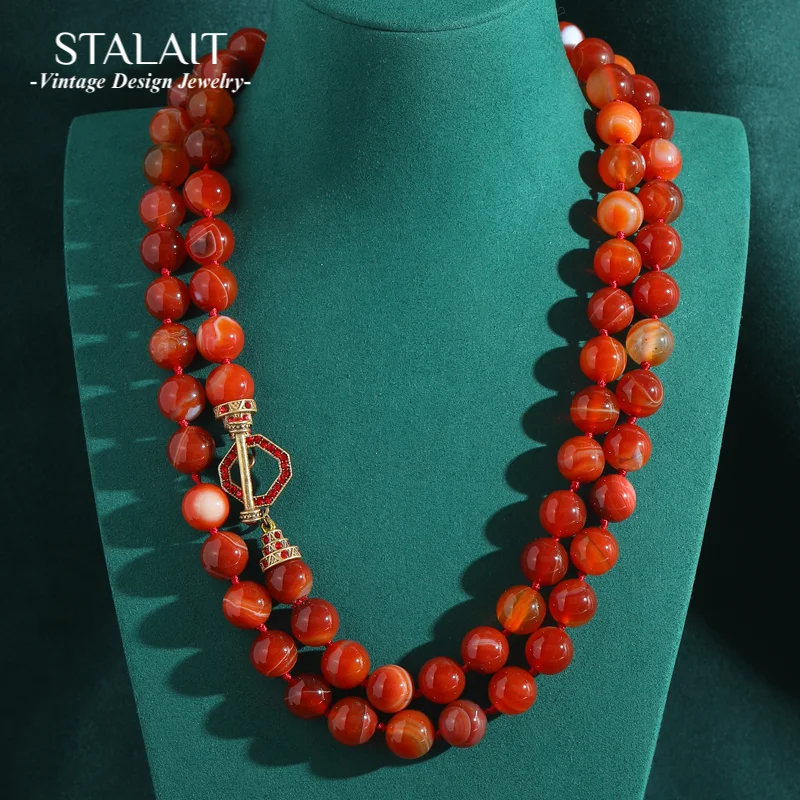 

Vintage Long Statement Beads Necklace Layered Red Woman African Jewelry For Retro Wedding Accessories Antique Party Engagement