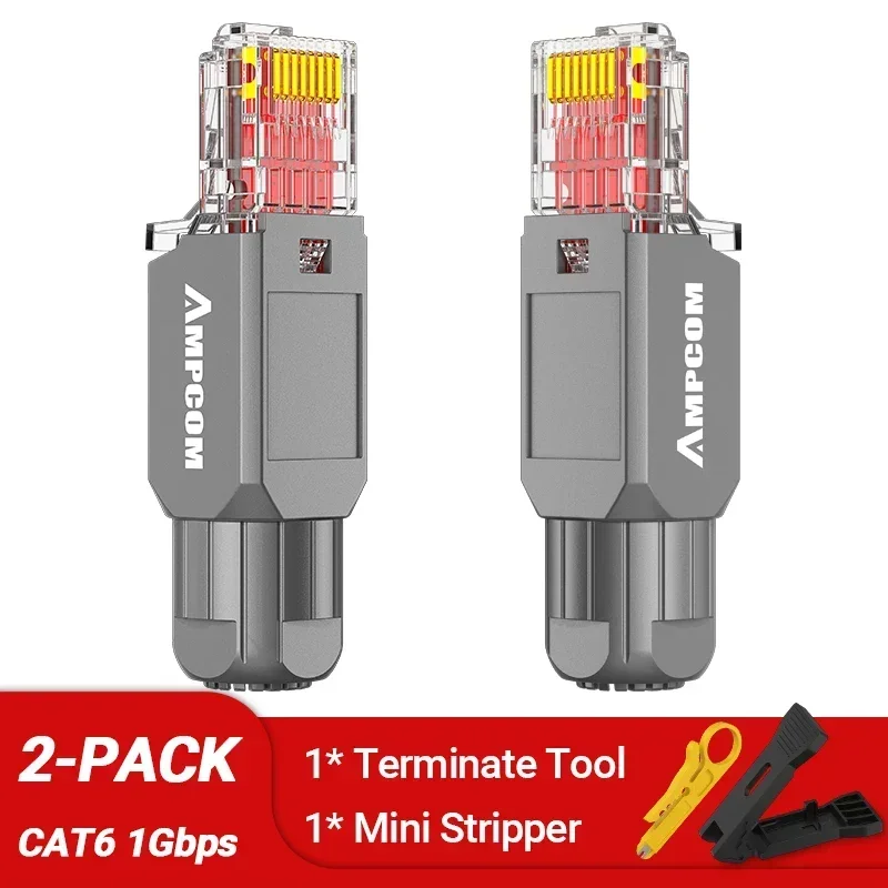 AMPCOM RJ45 Stecker Werkzeugfreier CAT6A CAT6 10Gbps UTP Feldmodularer Stecker Werkzeugfreier Ethernet Wiederverwendbarer LAN-Stecker