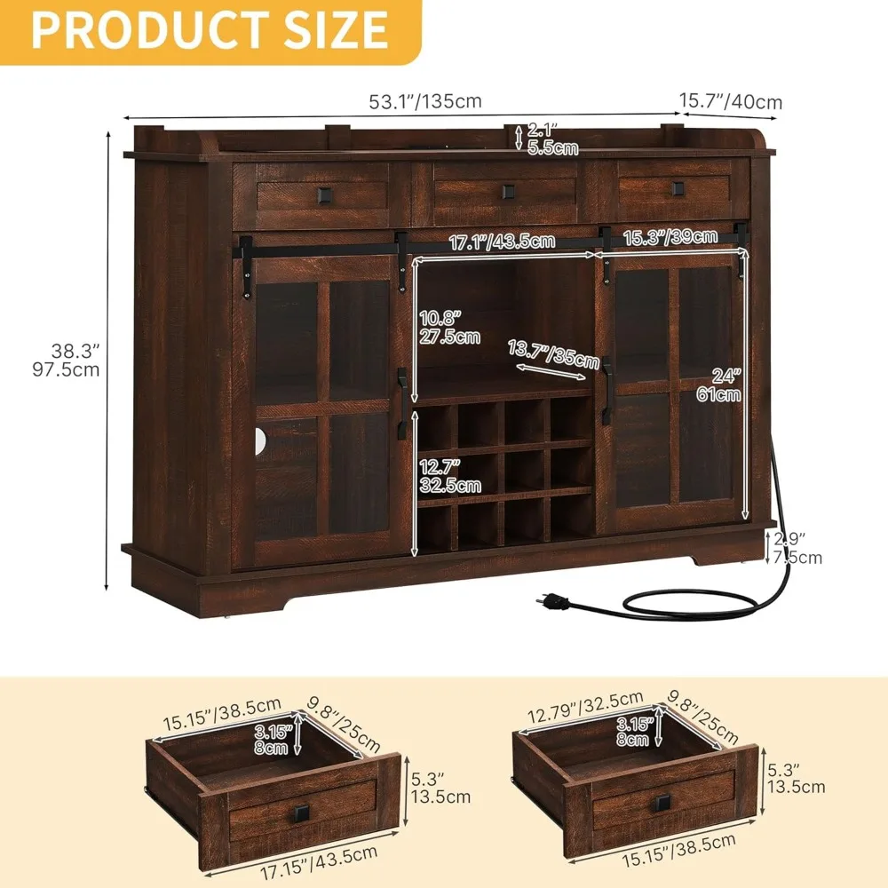 Bauernhaus Kaffee Bar Schrank mit Schiebetür und Schubladen, 53 "Küche Side board Buffet Schrank, Home Bar Schrank mit Sieg