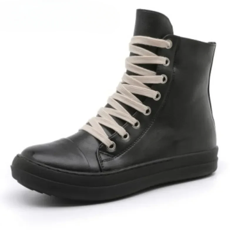 

Rick Vintage Design Men Ankle Boots Women High Top Platform Shoes Lace Up Trainer Casual Black Leather Trainers Female Sneakers