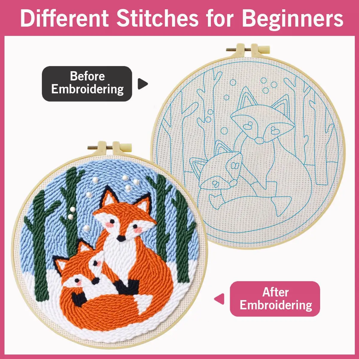 20X20CM/7,87 Zoll Tier - Fuchs Stanznadel-Stickset, Stickerei, gestrickte Stickerei, DIY, handgemachtes Geschenk, Heimdekoration – Detail 5