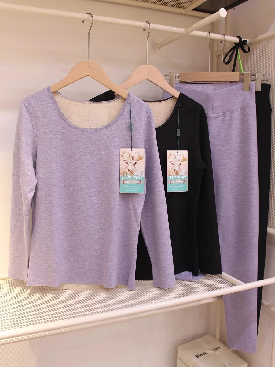 warmth-innerwear-set-women's-autumn-winter-woolen-velvet-sl-underwear-silk-camere-thiened-long-sve-round-ne-top