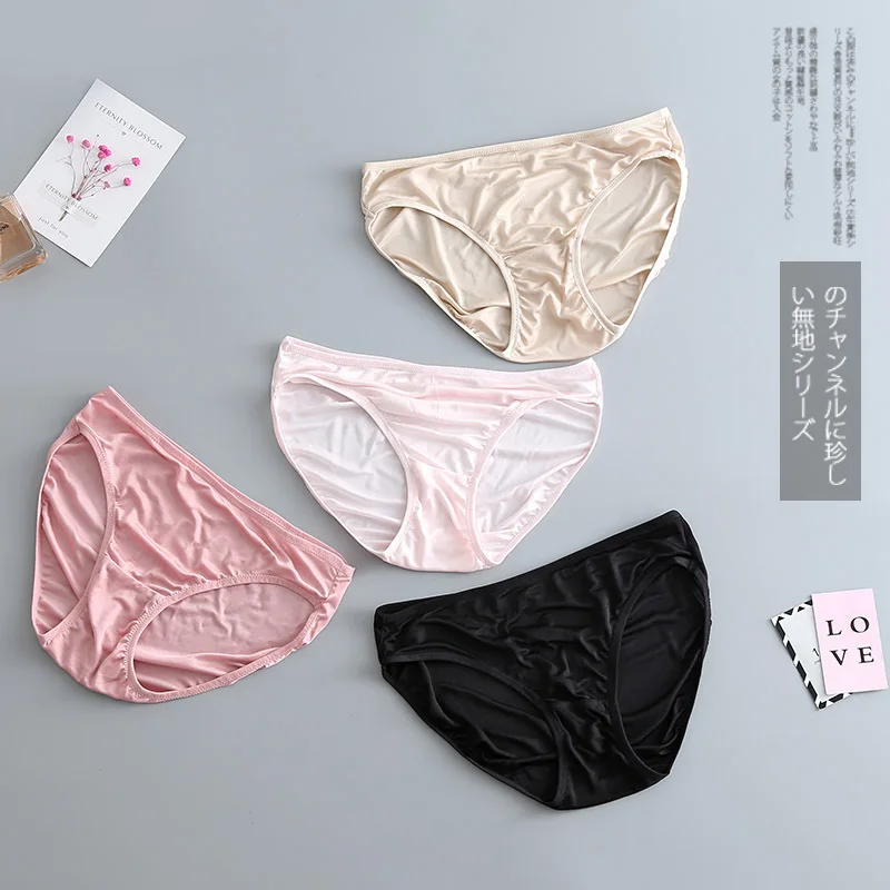 4 Pack 100% Natural Silk Women Sexy Low Waist Basic Style Panties Briefs Underwear Lingerie M L XL SG009