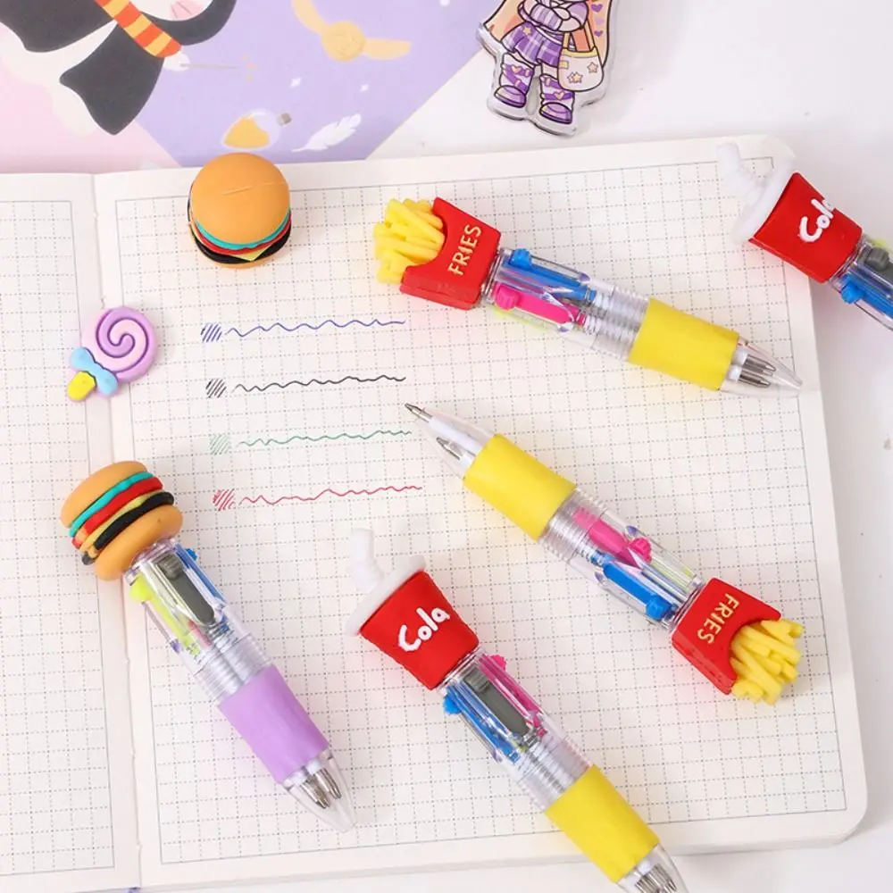 Funny Hamburger Cartoon 4-Color Pen Cola Ice Cream Colorful Ink Gel Pen Multicolor Writing Pen Multicolored Pen Hand Account