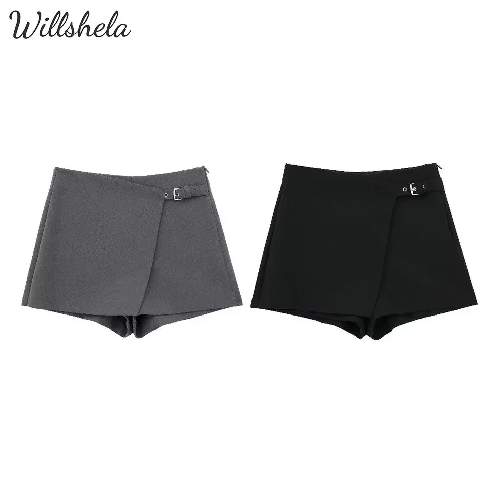 

Willshela Women Fashion Solid Bandage Mini Skirt Shorts High Waist Female Chic Lady Casual Skort Culottes