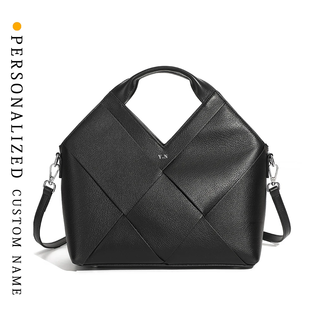 

New top layer cowhide braided women's handbag triangular design fashionable soft leather handbag crossbody bag women's bag