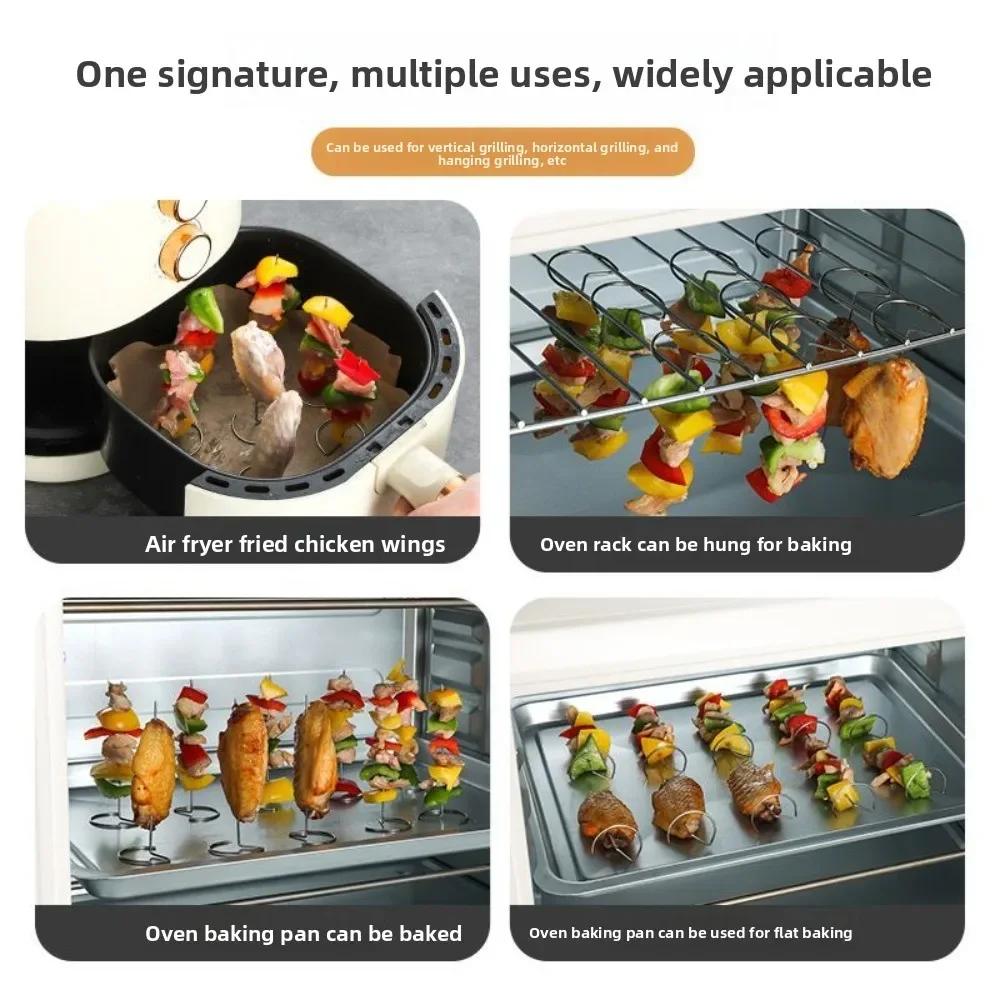 

304 Stainless Steel Vertical Barbecue Skewer with Circle Base Air Fryer Accessory BBQ Skewer Hanging Oven Baking Needle