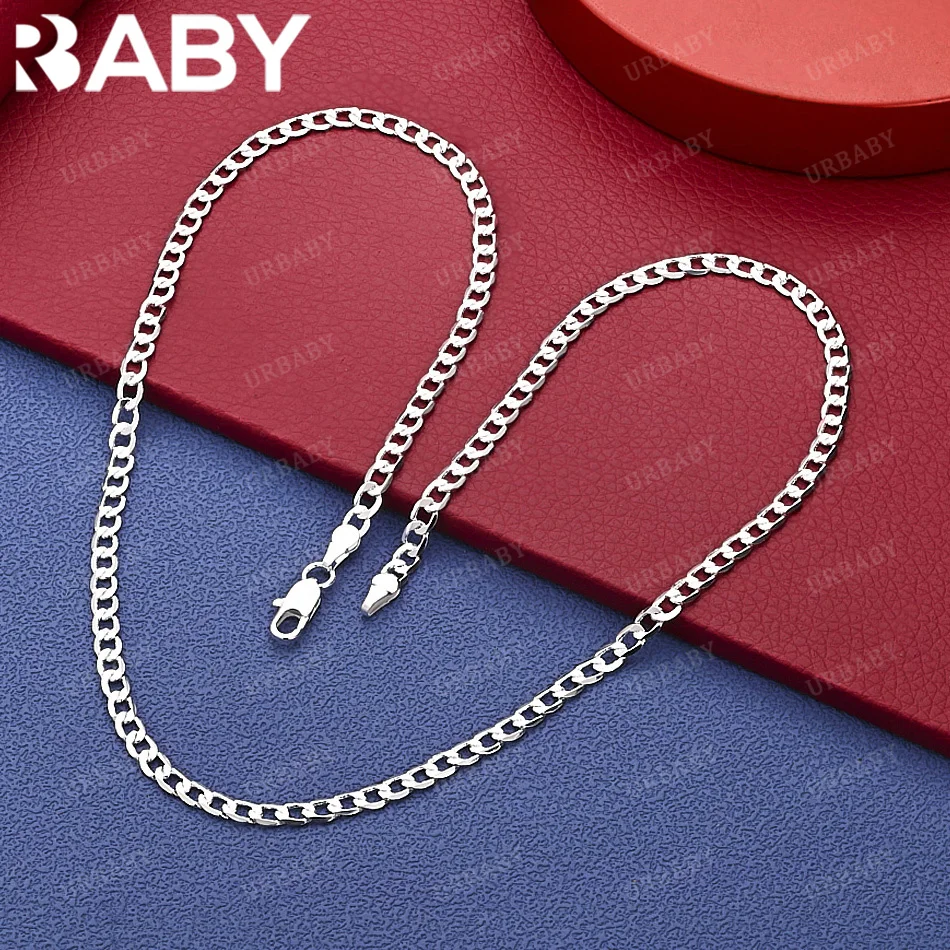 

URBABY 925 Sterling Silver 40-75cm 4mm Chain Necklace Charm Trend Birthday Gifts Fashion Party Fine Jewelry