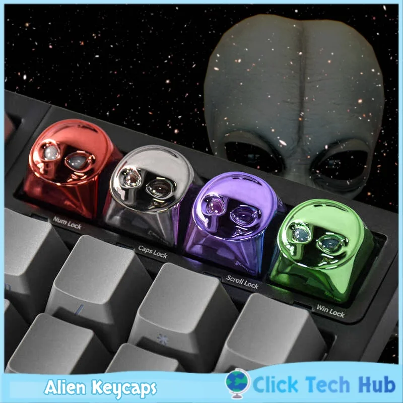Alien Keycaps 1pcs Transparent Metal Texture Customized Mechanical Keyboard Keycaps Personalized Key Cap Computer Accessories