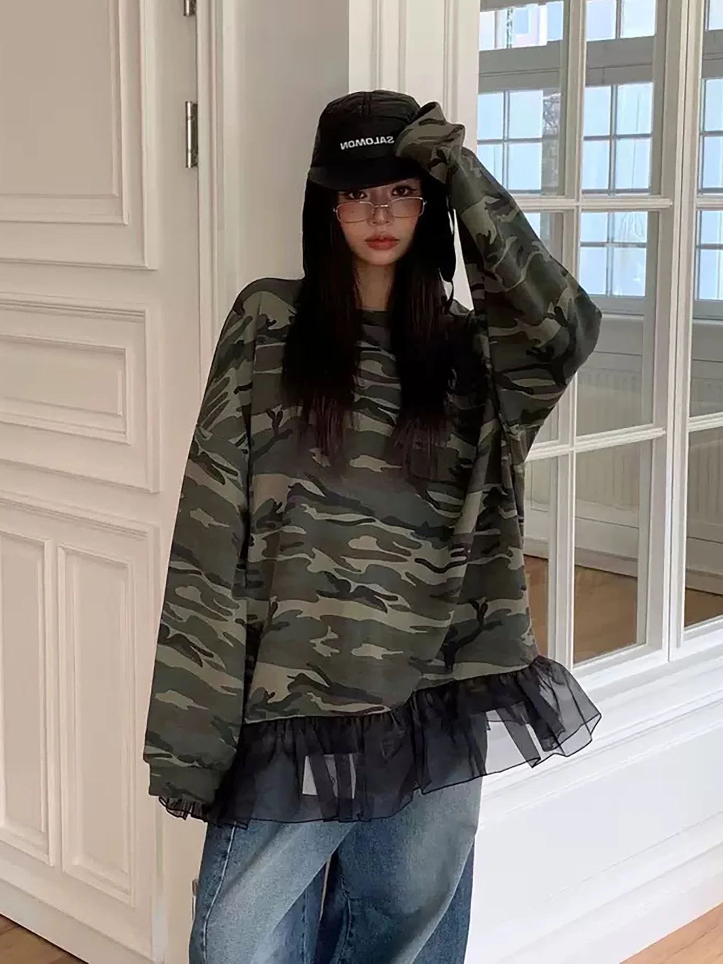 

Свободный свитшот с круглым вырезом и камуфляжным леопардовым принтом, женский, удобный, повседневный, из полиэфирного волокна, весенний сезон