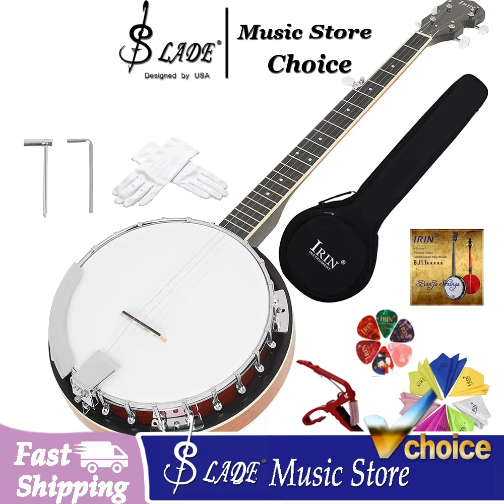 IRIN 11 Inch Banjo 5-String Dual Color Premium Mahogany Resonator Banjo with Bag for Beginner Student Folk Bluegrass Country