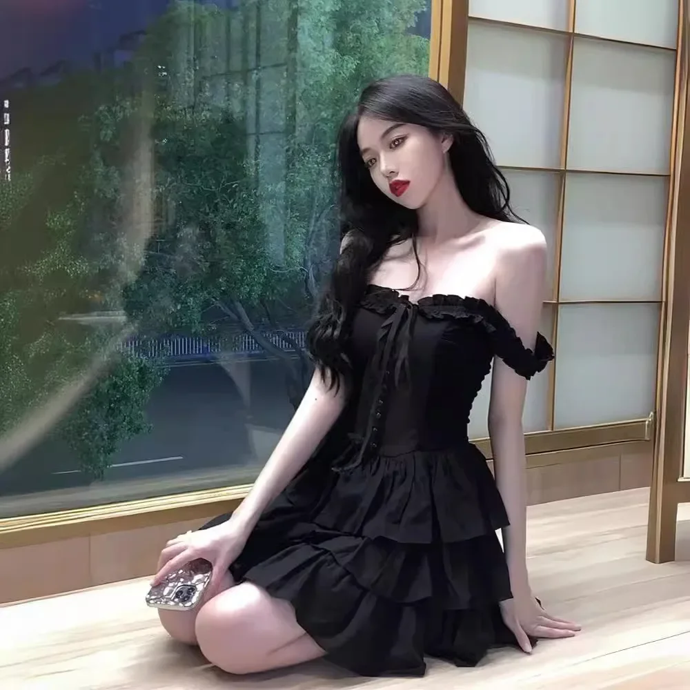 

Gothic Black Sexy Slip Dress Y2K Harajuku Streetwear Mini Dress For Women Summer Korean Fashion Party Dresses Women Clothing