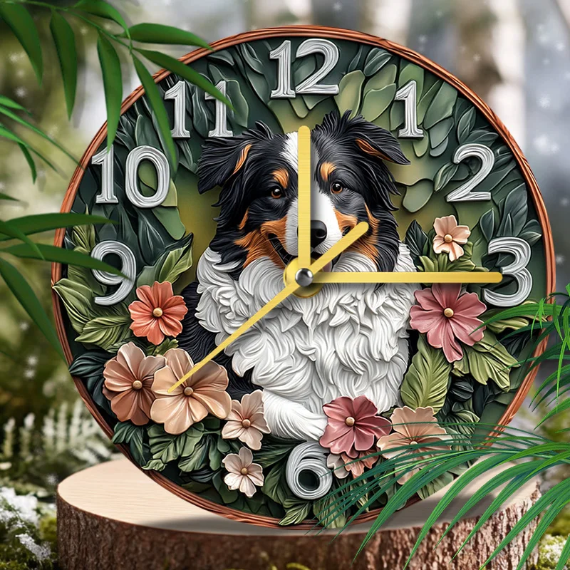 Border Collie Pet Clock Premium Aluminum Alloy Decorative Wall & Tabletop Clock Perfect for Home Décor & Christmas Gift