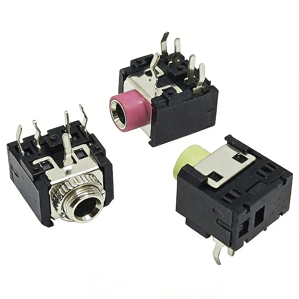 500PCS PJ-306 5Pin 3.5mm Metal Head Audio Video Jack Socket Stereo Panel Mount 3.5mm Female Jack Connector for Headphone