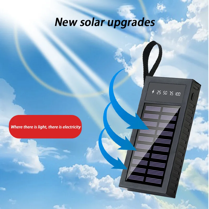 50000mah Solar Power Bank Comes With 4 Built-in Cables Solar Charger Port External Charger Power Bank Suitable For Iphone New