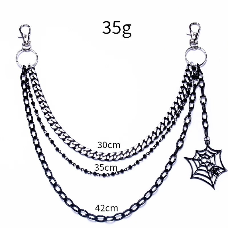 Mode Punk Metal Broekketting Hip Hop Sleutelhanger Spinneweb Hanger Jeansketting voor Heren Dames - 3 Stijlen Accessoire Cadeau