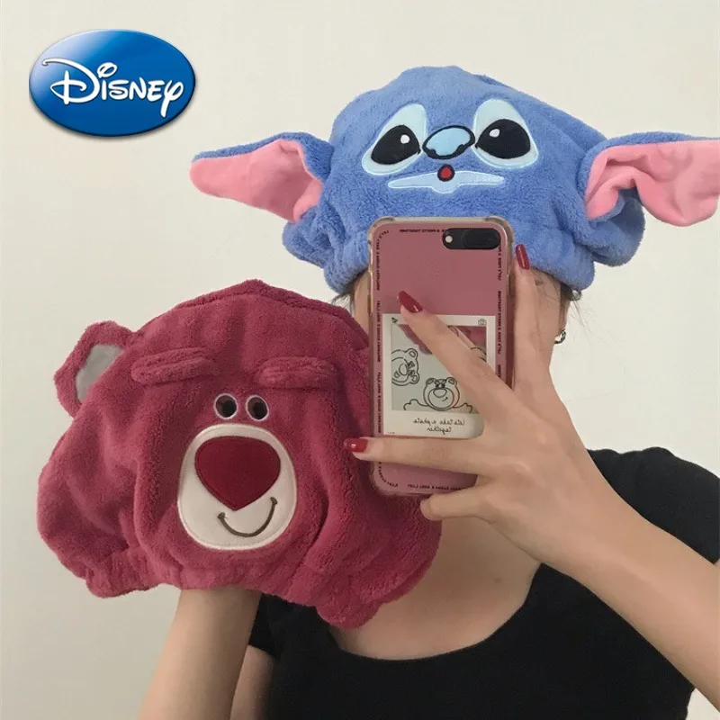

Disney Stitch Hair Towel Toy Story Lotso Alien Anime Figures Quick Dry Hat Super Absorbent Cap Bath Wrap Wipe Towels Girls Women