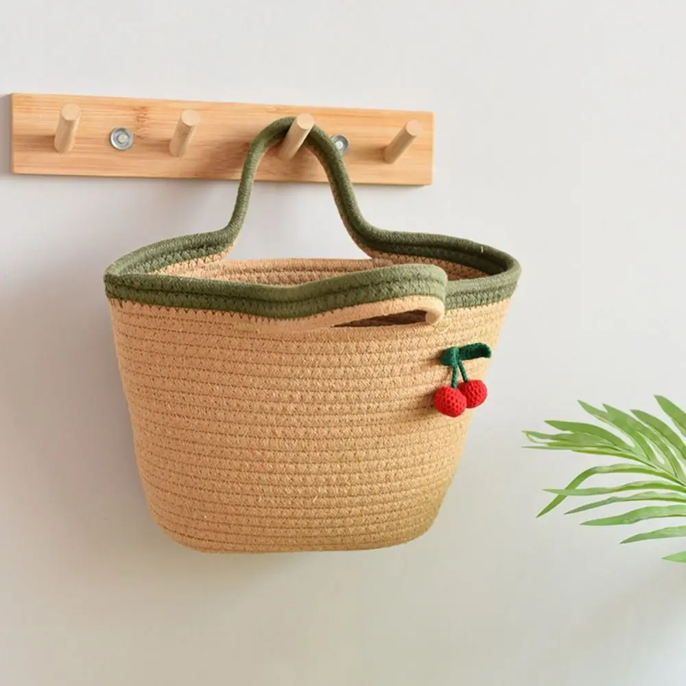 

Fashion Sweet Cotton Rope Woven Handbag Lace French Style Beach Vacation Bag Small Cherry Knitted Handbag Shopping