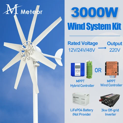 3000W 고효율 풍력 터빈 오프 그리드 시스템 12V 24V 48V 출력 전압 220V 230V 240V 가전 전원 공급 장치 시스템