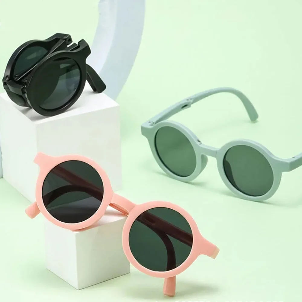 Gafas de sol plegables para niños y niñas, anteojos redondos para niños, gafas de calle, lindos tonos para bebés