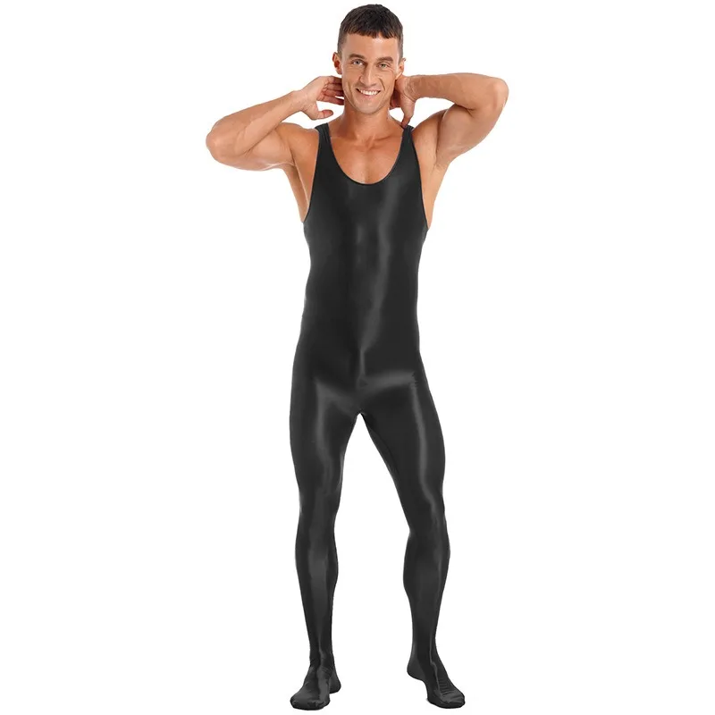 

Customized Men Jumpsuit Sexy Solid Color Bodysuit Yoga Swimsuit Vest Full Body with Ankle Socks Dance Stage Performance Costume