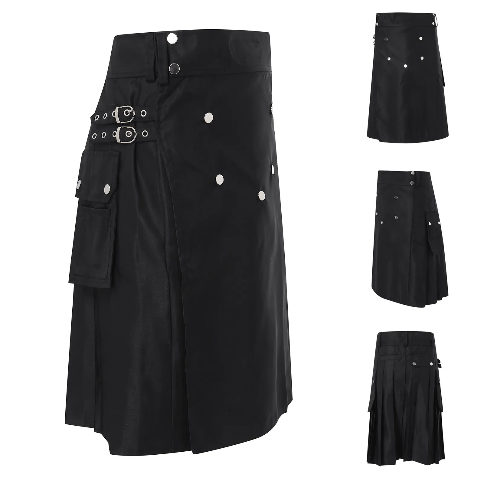 

Black Pleated Skirt Men Pleated Skirt Fashion Cool Pocket Kilts Black Gothic Kilt Vintage Cargo Kilt War Dance Sweatpant