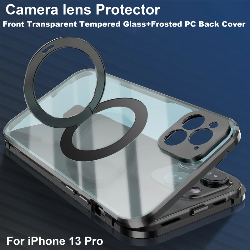 360°full protection for iphone 15 14 13 12 Pro max Camera lens protection glass screen case combined with phone stand case