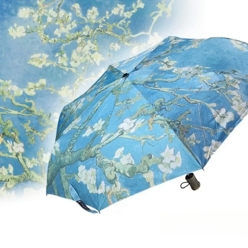 Van Gogh Oil Painting Automatic Umbrella Small Fresh Umbrella Oil Painting Automatic Windproof Wind Resistant Sun Folding Women