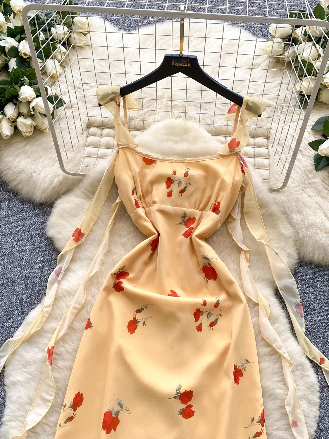 Vestido amarillo con estampado Floral y cuello ter para mujer, vestido Midi adeazante de corte en A, vestido de manga co...