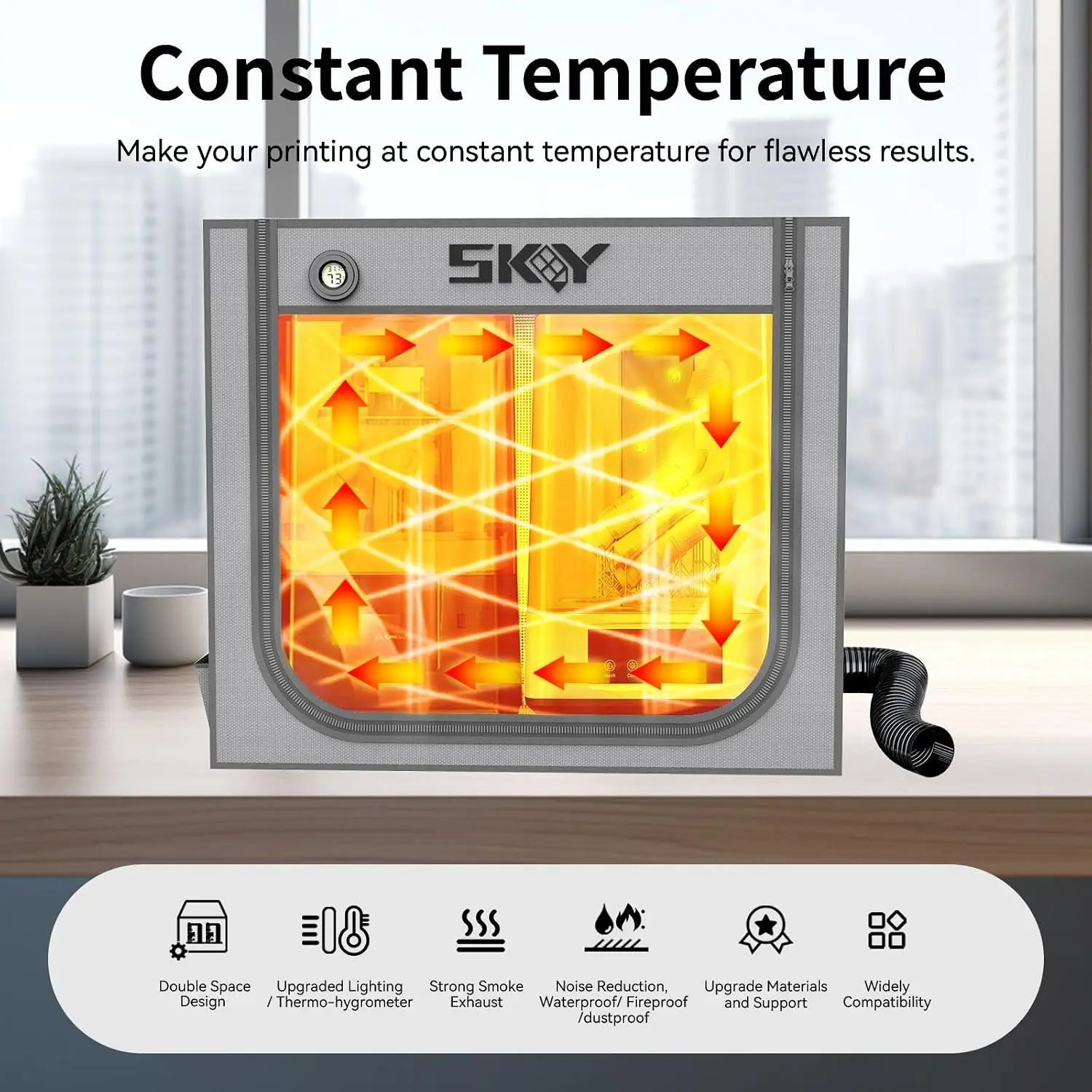 Large Resin 3D Printer Enclosure with Ventilation Kit LED Light, Vented Tent Cover Eliminate Odors Dustproof Isolate Noise