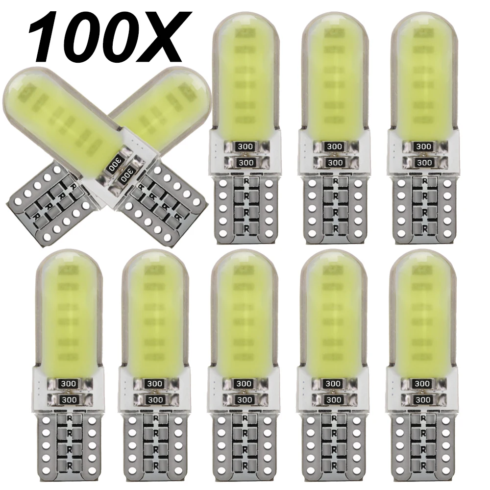 

100Pcs 12V T10 COB 12Smd Led Auto Interior Bulb White Led Car Side Wedge Light Bulbs License Lamp Ice Blue Yellow Red 6000K