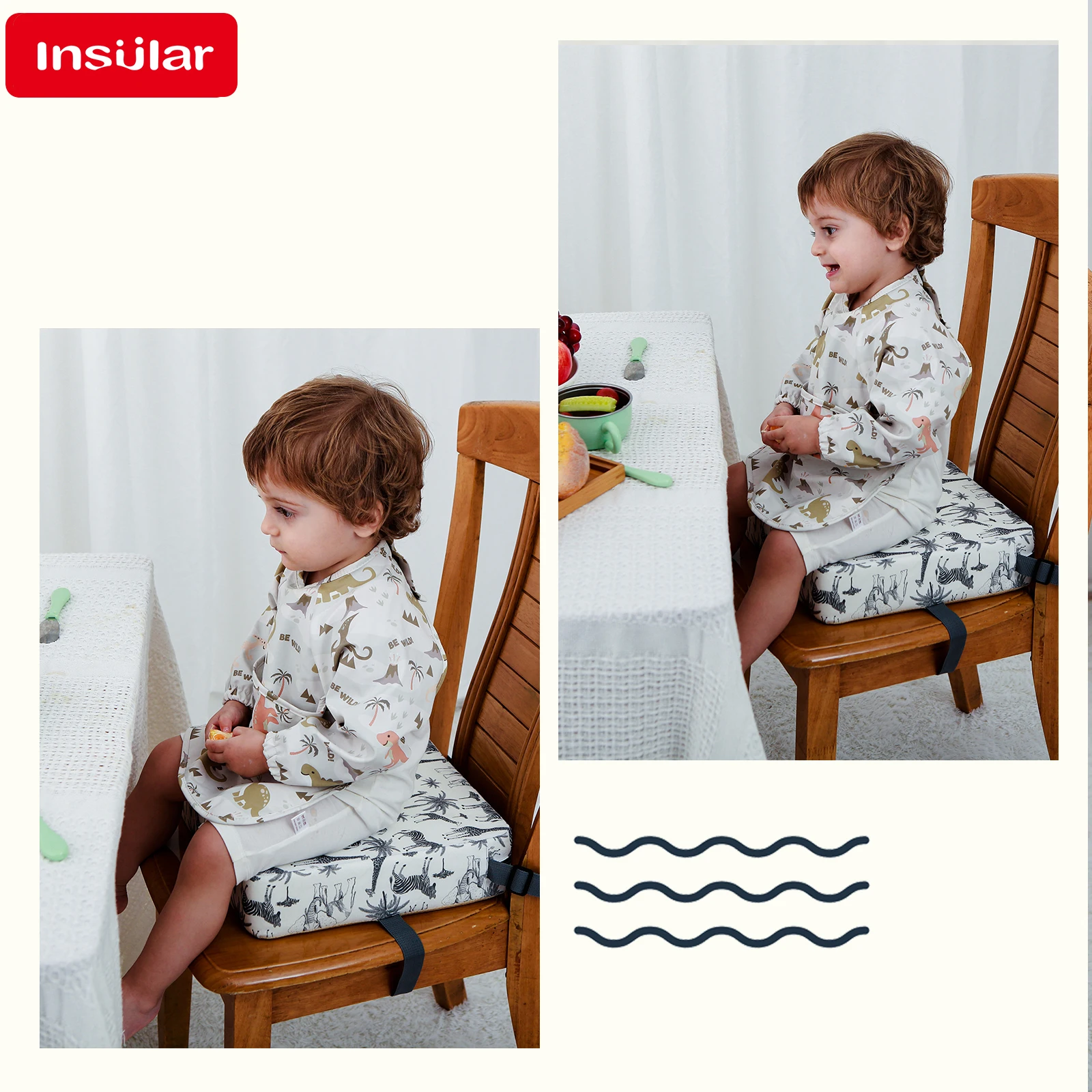 ​​INSULAR Children Increased Chair Pad Adjustable Baby Booster Seat Portable Kids Dining Heighten Cushion Pram Chair Removable