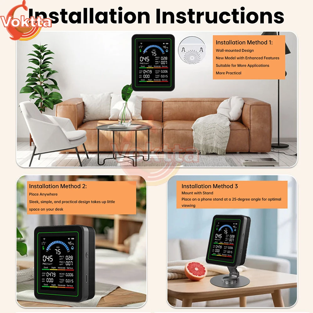 Tuya WiFi 10 في 1 كاشف جودة الهواء CO2 مراقب PM0.3 PM1.0 PM2.5 PM10 كاشف الفورمالديهايد درجة الحرارة والرطوبة متر