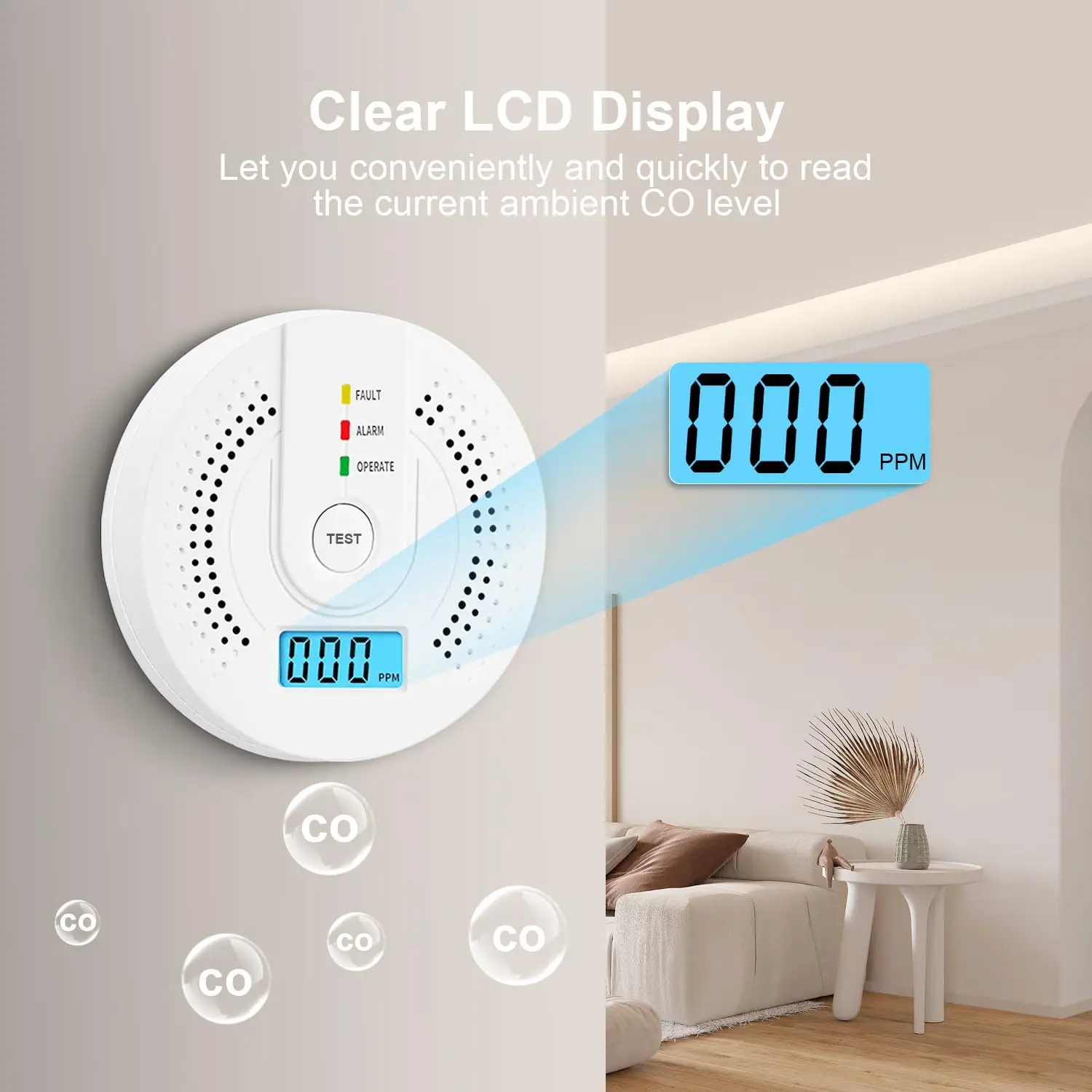 Carbon Monoxide Detector CO Gas Monitor Alarm Battery Powered CO Sensor Detector with LED Digital Display for Home,Depot Test