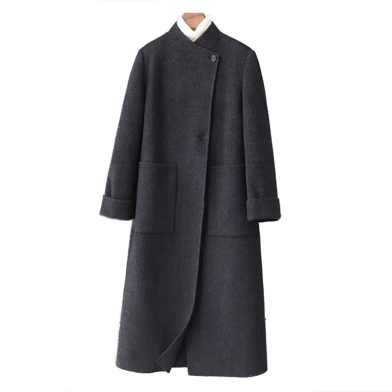 ملابس نسائية ربيعية جديدة لعام 2025 معطف مخملي الجمل 10% على الوجهين سترة صوفية بياقة واقفة غير رسمية #6