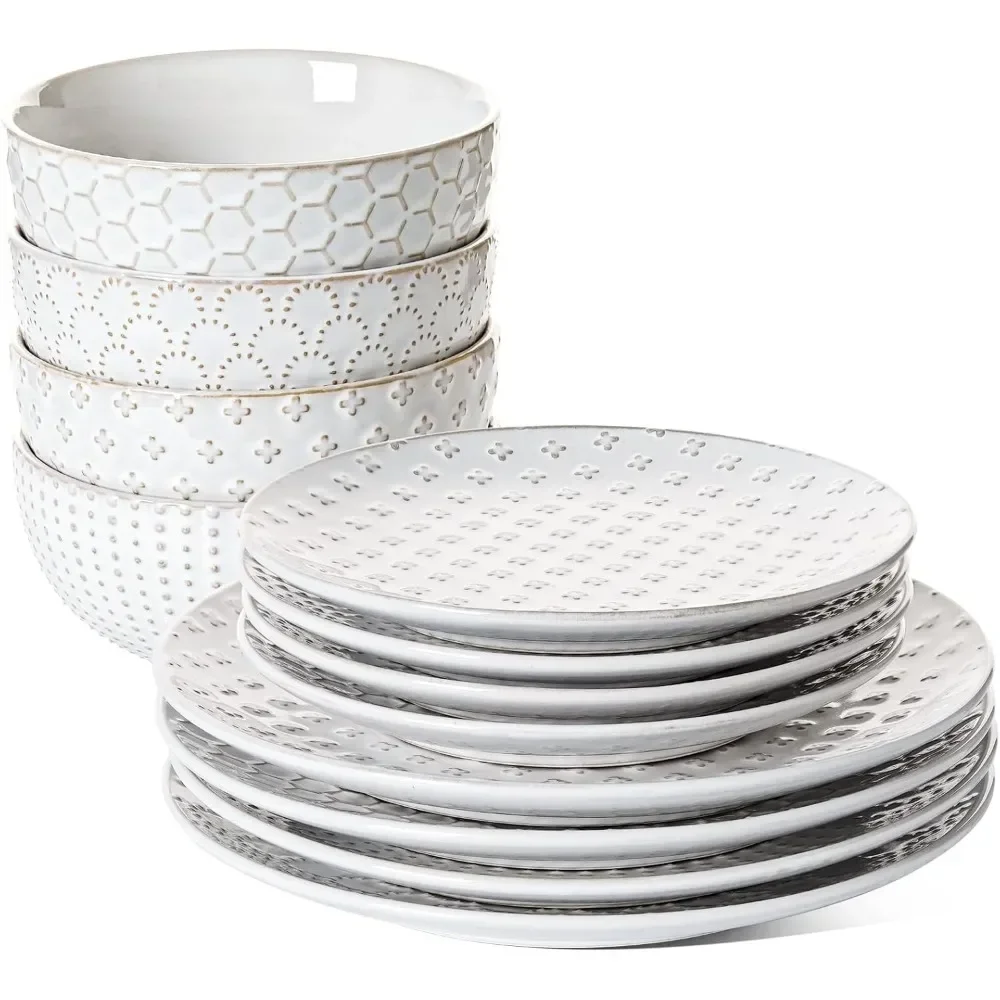 Dinnerware Sets 12 PCS, Ceramic Plates and Bowls Set, Suit For Housewarming (10