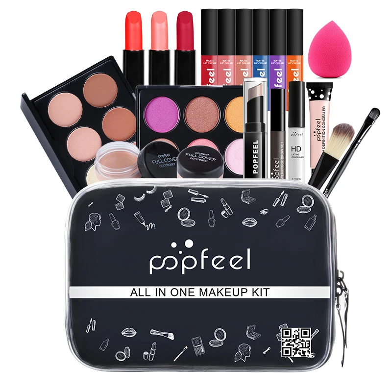 Alles in einem Make-up-Kit (Lidschatten, Ligloss, Lippenstift, Pinsel, Augenbrauen, Concealer)Beauty-Kosmetik tasche