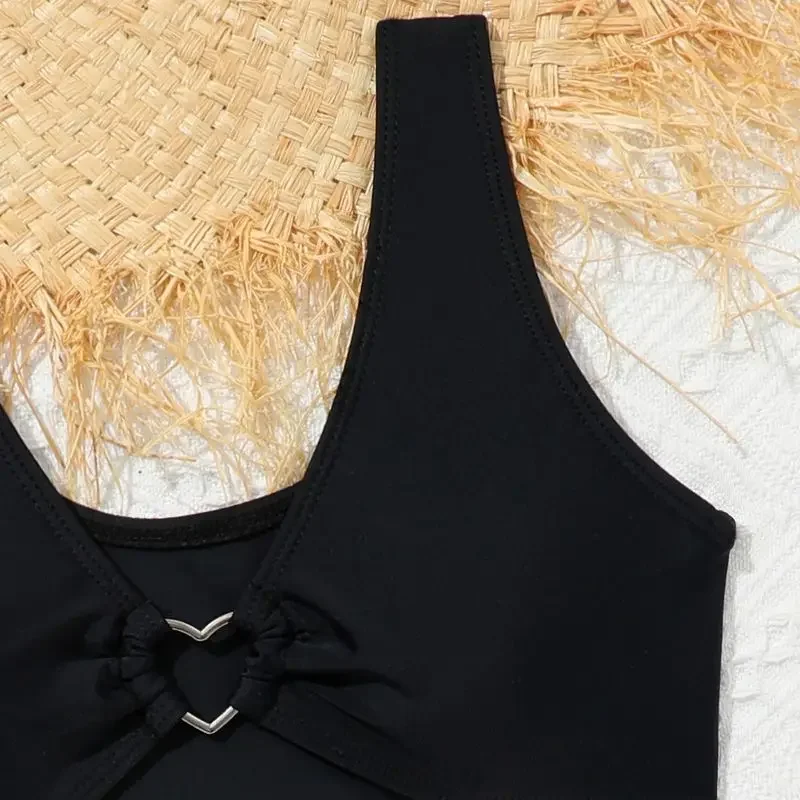 Costume da bagno sexy per bambini a vita alta, costume da bagno estivo da spiaggia in 2 pezzi, costume da bagno con scollo a V senza schienale