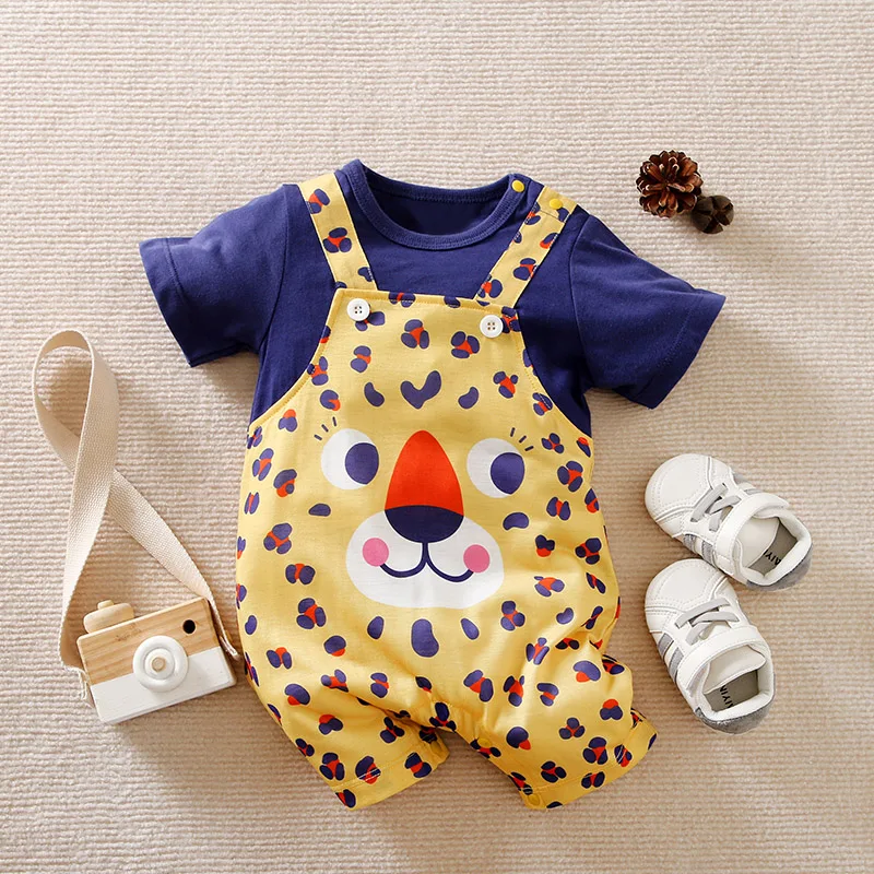 Cartoon leopard print Jumpsuit For Toddler Outfits 0-18M Newborn Baby Boy Romper summer short sleeve Girl Infant Cotton Clothes