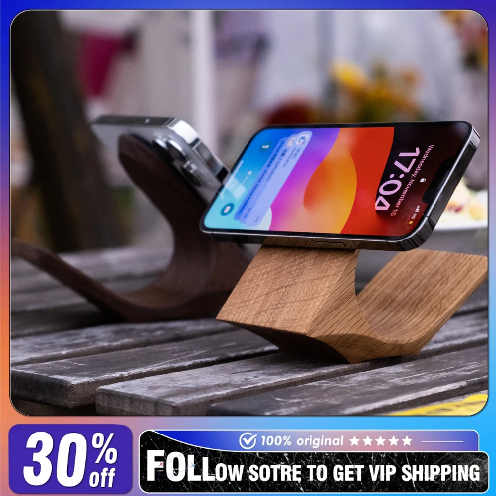 

Solid Wood Magnetic Universal Mobile Phone Holder Walnut/white Oak/Ash Material Multi-angle Adjustment Magsafe Phone Holder