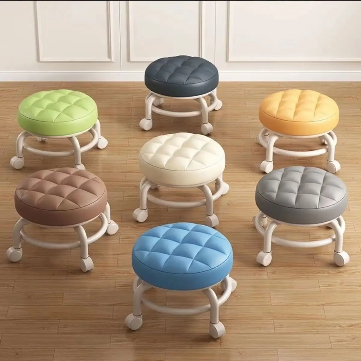 Universal Wheel Small Stool 360°Rotating Children Pulley Low Stool Household Walking Round Chair Shoe Changing Multi-Stool