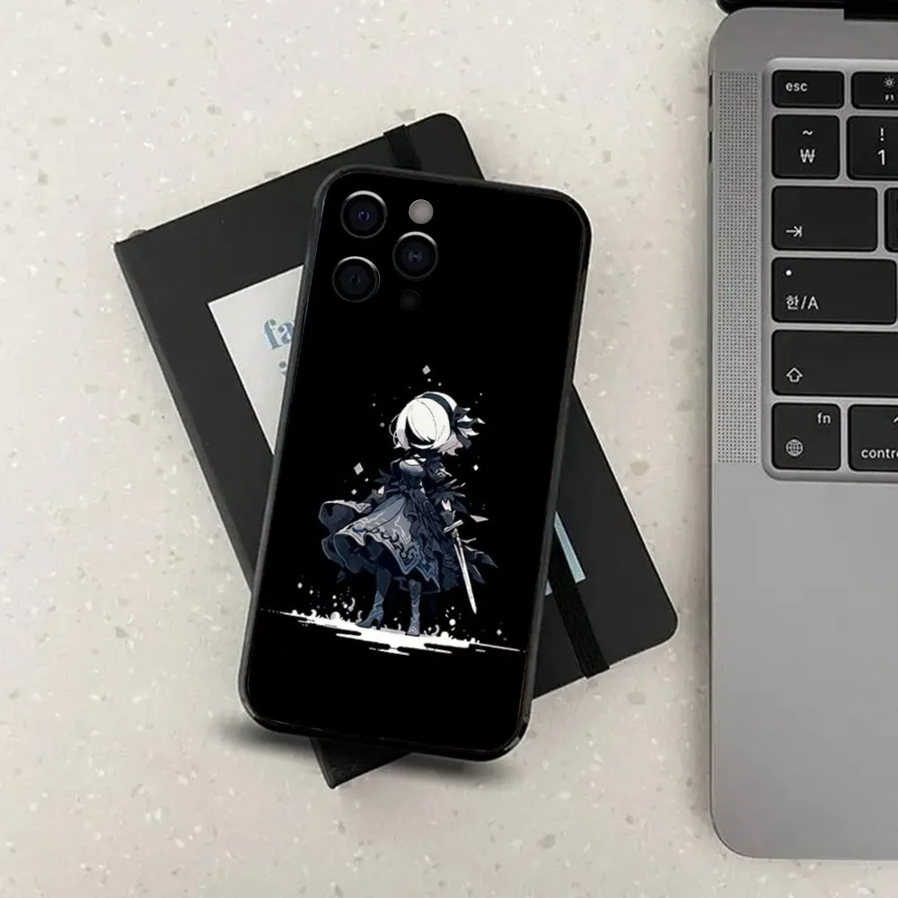 Anime N-NieR Automata 2B Phone Case For Apple iPhone 15,14,13,12,11,Pro,X,XS,Max,XR,Plus,Mini Soft Black Cover