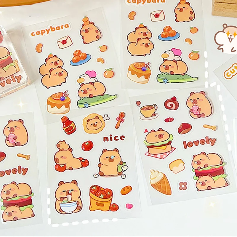 10 stuks Capybara Handboek PET Stickers Cartoon Capybara Studenten DIY Stickers Waterdichte Waterstickers Mobiele Telefoon Case Stickers