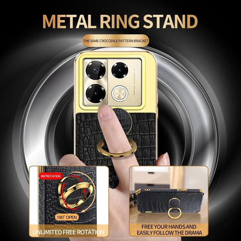 Per Infinix Note 40 Pro Plus 4G 5G Custodia per telefono con supporto ad anello magnetico Custodie con cover posteriore morbida in silicone in pelle con texture coccodrillo