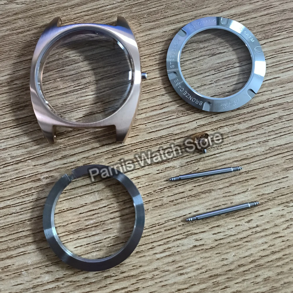 Caja de reloj de Material bronce de 37,5mm, cristal de zafiro, resistencia al agua 5ATM, compatible con movimiento automático japonés Miyota8215