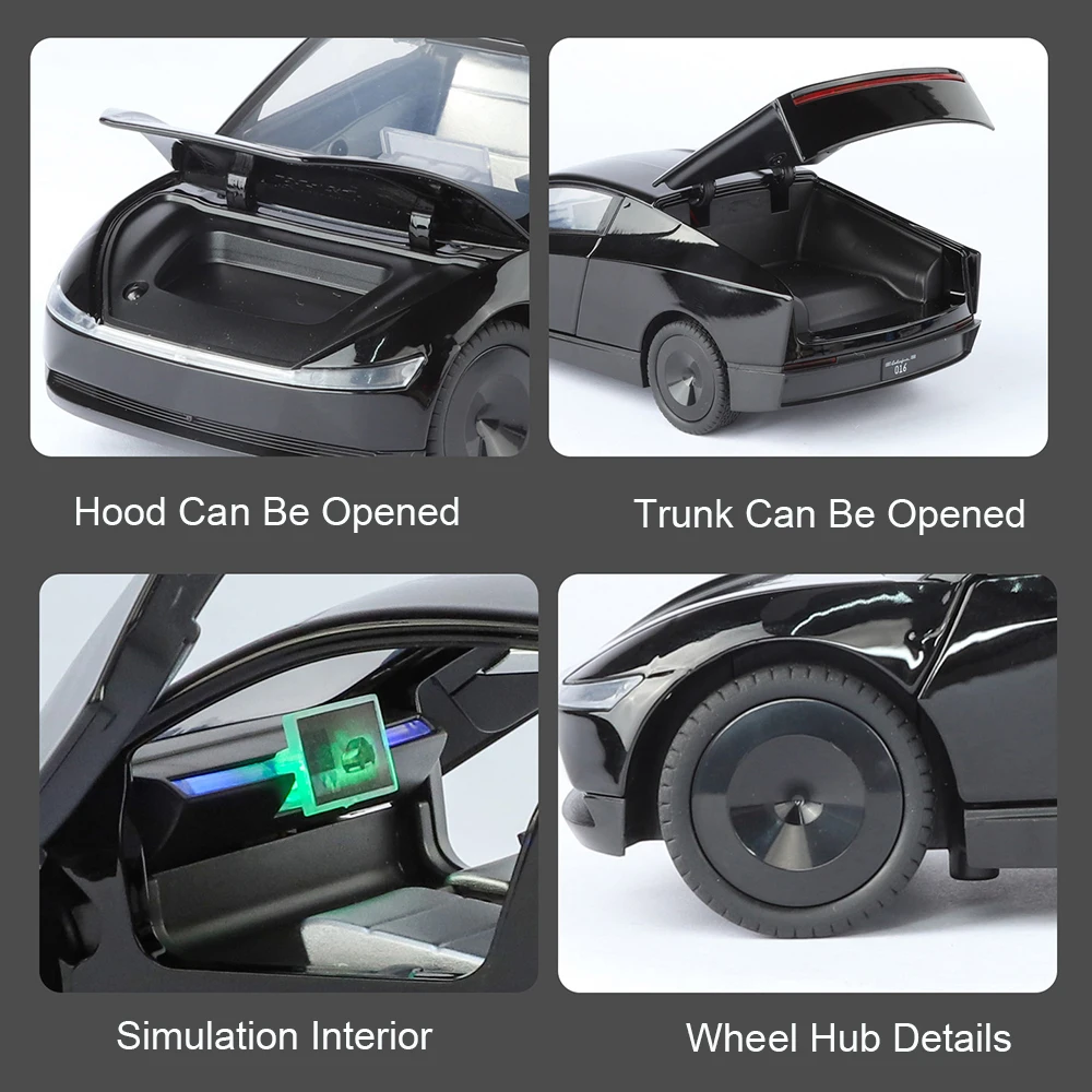 Modelo Robotaxi a escala 1:24, coches de juguete, aleación fundida, absorción de impacto, puertas ligeras y sonoras, tirador hacia atrás para niños, juguetes educativos