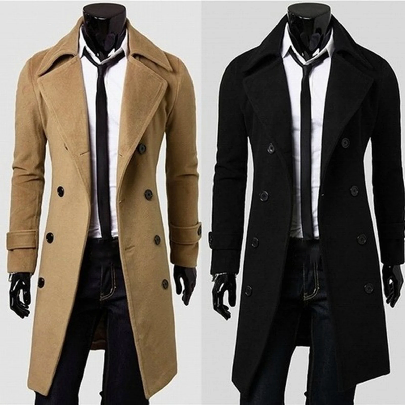 Autumn Winter Long Trench Coat Double-breasted Solid Color Mid-Length Windproof Thick British Slim Jacket gabardina hombre